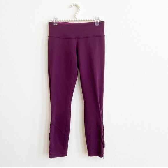 Lululemon Women’s Wunder Under Leggings Ruffled Up Side Zipper Ruffles Plum 6 - Picture 2 of 7